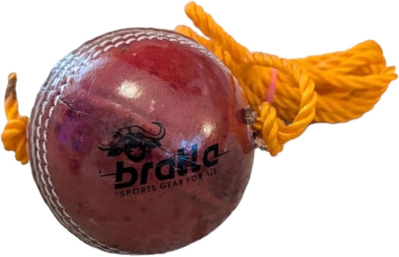 Bratla Hanging Cricket Ball with 10-Foot Cord | Leather Ball for Batting Practice & Hand-Eye Coordination | 5.5 oz Red Cricket Ball - Image 1